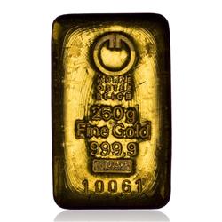 Zlatý slitek 250 g Heraeus/ Valcambi/ Argor-Heraeus (LBMA) - Líc slitku