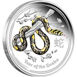 Stříbrná mince Lunární Série II - Rok Hada 2013 - 1 OZ (Austrálie) kolorovaná PROOF edice - Líc