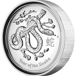 Stříbrná mince Lunární Série II - Rok Hada 2013 - 1 OZ (Austrálie) PROOF High Reliéf - Líc
