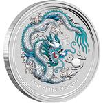 Stříbrná mince Lunární Série II - Rok Draka 2012 - 1 OZ (Austrálie) kolorovaná edice ANA COIN SHOW SPECIAL