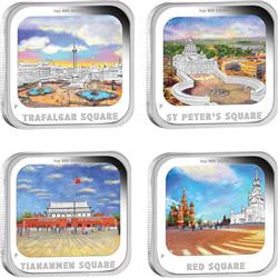 Sada 4 stříbrných mincí - WORLD FAMOUS SQUARES 2013 1OZ PROOF - Sada mincí