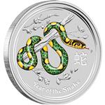 Stříbrná mince Lunární Série II - Rok Hada 2013 - 1 OZ (Austrálie) kolorovaná edice - Líc 