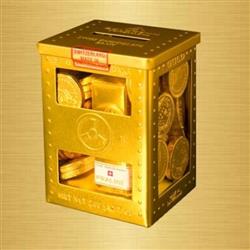Zlatý trezor plněný kousky švýcarské  mléčné čokolády- 200gr. 