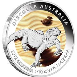 Platinová mince - 2012 Discover Australia - Goanna 1/10oz Proof - Líc