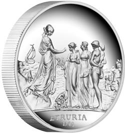 Sada- stříbrné mince SYDNEY COVE MEDALLION 1OZ SILVER PROOF a  exkluzivním porcelánovým talířem od firmy Wedgwood