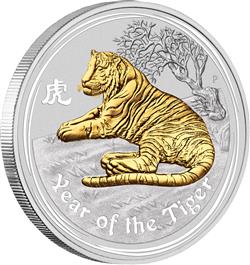 Australská Lunární Série II - Rok Tygra 2010 - zlacená edice - Líc