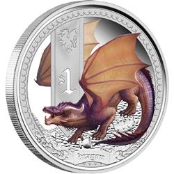 Stříbrná mince – Drak 2014 1oz ze série Mythical Creatures - Líc