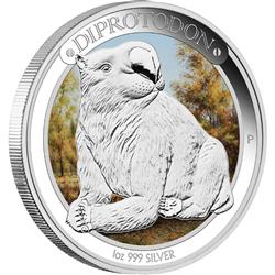Australská megafauna - Diprotodon 2014 1oz Silver Proof Coin - Líc