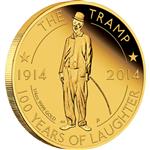 Zlatá mince - Charlie Chaplin - 100 let smíchu 2014 1/4oz Proof - Líc