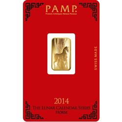 Investiční zlatý slitek PAMP rok koně 2014 5g - Líc