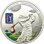 Unikátní stříbrná 3D mince PGA TOUR GOLF CLUB official license 2013 5$ COOK ISLANDS - Líc
