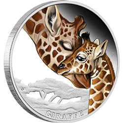 Stříbrná mince ze série Mateřská láska - Žirafa 2014 1/2 oz - Líc