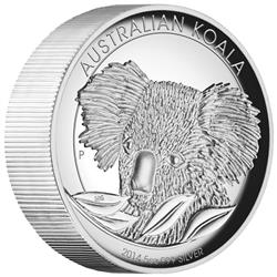 Stříbrná mince Australská Koala 2014 5 oz  Proof High Relief - Líc