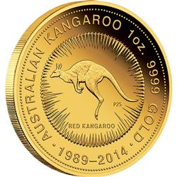 Zlatá Mince Australský Klokan 1 Oz Gold Proof - výročí 25 let - Líc