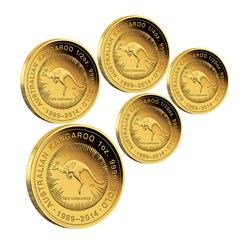 Sběratelská sada 5ti zlatých  Mincí Australský Klokan  Gold Proof - výročí 25 let - sada