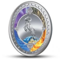 Sběratelská stříbrná mince kolorovaná - Rok kozy 2015 1 Oz - Líc