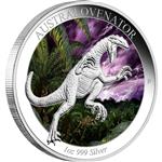  Stříbrná kolorovaná mince - Australian Age of Dinosaurs – Australovenator 2014 1oz Silver Proof ( věk dinosaurů) - Líc