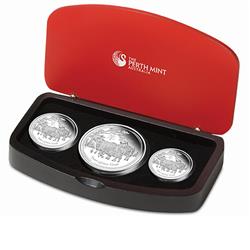 Sada tří stříbrných mincí 1/2 oz, 1 oz, 2 oz - Australská Lunární Série II 2015 rok kozy Silver  Proof - v dárkové kazetě
