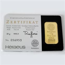 Zlatý slitek 10g Kinebar - Líc