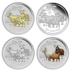 Sada 4 ks stříbrných mincí Lunární Série II - Rok Kozy 2015 1 Oz - sada