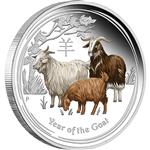Stříbrná kolorovaná mince Lunární Série II - Rok Kozy 2015 - 1 Oz Proof - Líc