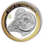 Stříbrná mince pozlacený "Year of the Goat" Rok Kozy 1 oz 2015 Proof High Relief - Líc