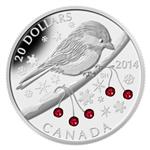 Stříbrná mince Sýkorka se zimními plody, SWAROVSKI, CHICKADEE SWAROVSKI WINTER BERRY 1 oz 2014  Proof Canada - Líc