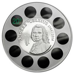 Stříbrná mince ANDERS CELSIUS THERMOMETER teploměr 1 oz 2014 Proof - líc