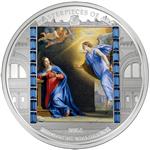 Stříbrná mince Philippe de Champaigne : Zvěstování ( Annunciation ). Swarovski 3 oz 2014  Proof - Líc