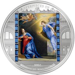 Stříbrná mince Philippe de Champaigne : Zvěstování ( Annunciation ). Swarovski 3 oz 2014  Proof - Líc