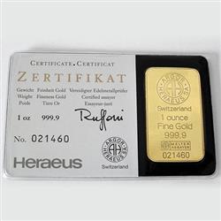 Zlatý slitek 1 Oz Kinebar - Líc