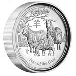 Stříbrná mince Lunární Série II - Rok Kozy 2015 - 1 oz Proof High Relief  - LÍC