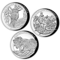 Sběratelská sada 3 stříbrných mincí Australian High Relief Silver Proof 2014 - sada 3 mincí