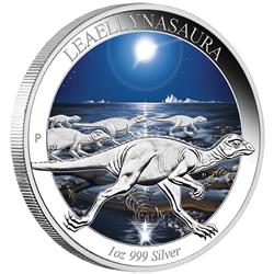 Australian Age of Dinosaurs - Leaellynasaura 2015 1oz Silver Proof Coloured Coin - Líc