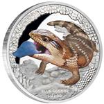 Stříbrná mince Blue Tongue Lizard  2015 1oz Proof, série Pozoruhodní plazi - Líc