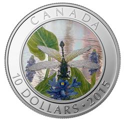 Stříbrná mince s barevným hologramem - Vážka ( Pygmy Snaketail Dragonfly) - 2015 Kanada 1/2 oz - Líc