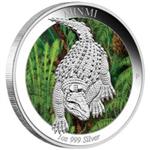 Stříbrná kolorovaná mince - Australian Age of Dinosaurus - Minmi 2015 1oz  Proof ( věk dinosaurů ) - Líc