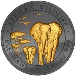 Stříbrná mince Slon - Africká divoká příroda ze série "Zlatá Enigma" Golden Enigma 1 oz 2015 Somalia (African Wildlife) - Líc