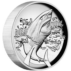 Stříbrná mince Velký bílý žralok, Great White Shark 2015 1 oz  Proof High Relief  - Líc