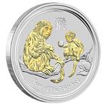 Stříbrná mince Lunární Série II - Rok Opice 2016  1 oz - zlacená edice - Líc