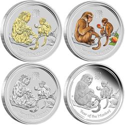 Australská Lunární Série II - Rok Opice 2016 - sběratelská sada 4 mincí 1 Oz - sada
