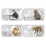 Sada 4 stříbrných kolorovaných mincí  - Lunární kalendář Rok opice 2016 Year of the Monkey proof - sada
