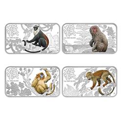 Sada 4 stříbrných kolorovaných mincí  - Lunární kalendář Rok opice 2016 Year of the Monkey proof - sada
