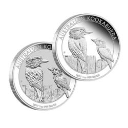 Sada dvou stříbrných mincí "Australian Kookaburra 2017" 1 Oz Proof  a 1 Oz Bullion - Ledňáček australský 2017 - sada