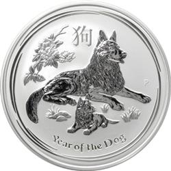 Stříbrná mince "Year of the Dog" 2018 5 Oz - Rok Psa - Australská lunární série II - Líc