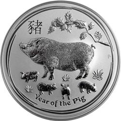 Stříbrná mince "Year of the Pig" 2019 5 Oz - Rok Vepře - Australská lunární série II - Líc