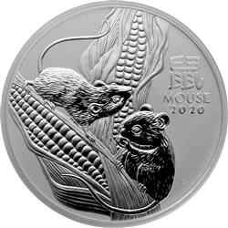 Stříbrná mince "Year of the Mouse" 2020 5 Oz - Rok Myši ( Krysy )- Australská lunární série III - Líc